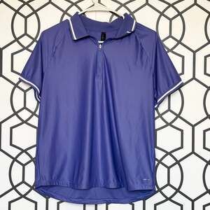 Mondetta Women's 1/4 Zip Short Sleeve Performance Polo Shirt Purple Blue Size L